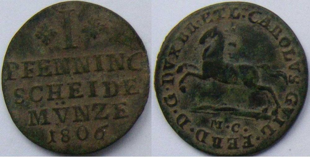 Brunswick Wolfenbuttel 1 pfenning 1806 MC