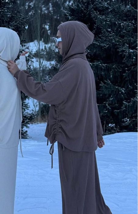 Вельветовый женский костюм зимний XS-S /3 в одном кофта юбка балаклава