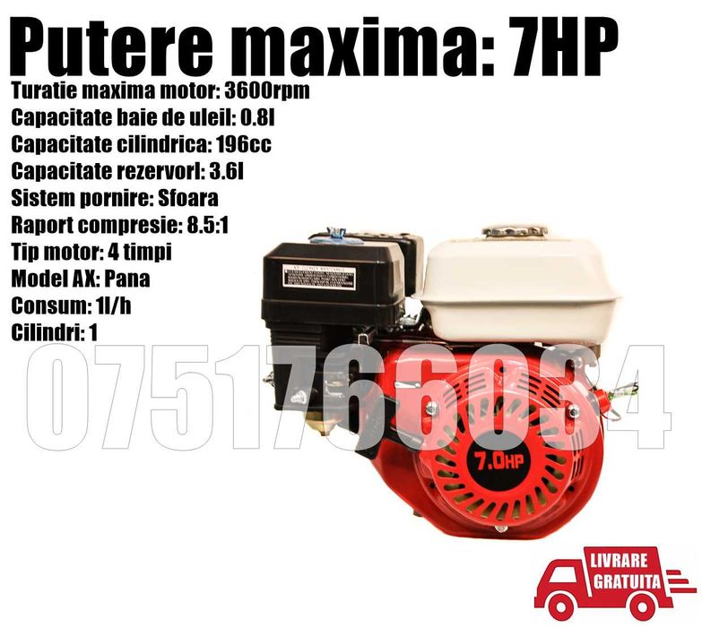 Motor Benzina 7 HP 196cc Motocultor Generator Pompa LIVRARE GRATUITA