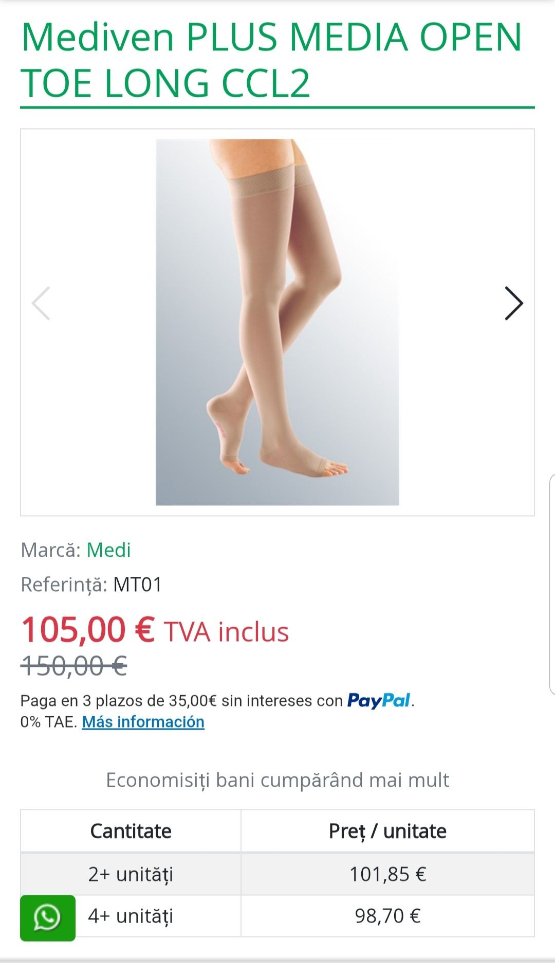 Ciorapi compresivi MEDIVEN PLUS, Nr. 4 sau L, CCL 2 bej Long unisex