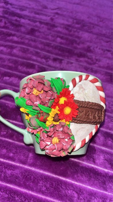 Cana MAMA decorata manual cu bujori