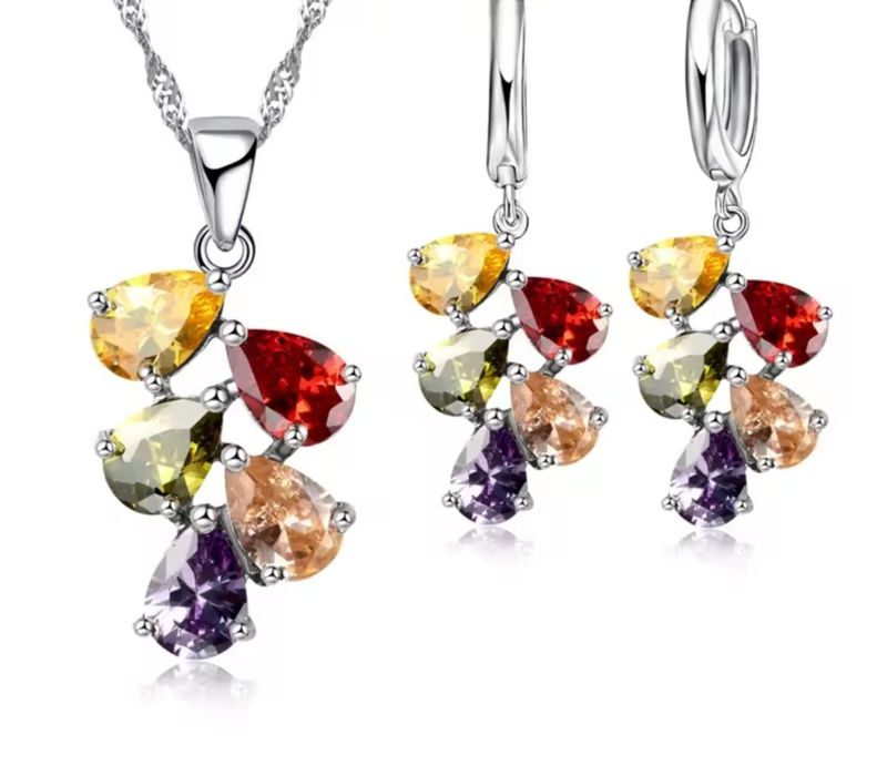 Set de bijuterii S925 cu cristale multicolore