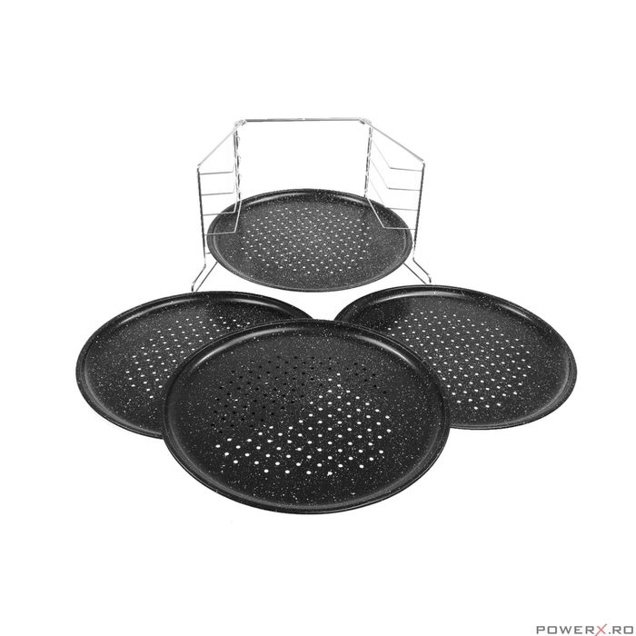 Tava pentru pizza cu strat de marmura, baza din otel, set 5 elemente,