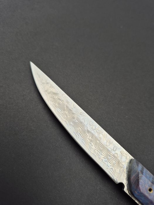 Компактен ловен нож,фултанг дамаска стомана с кожена кания, LN426