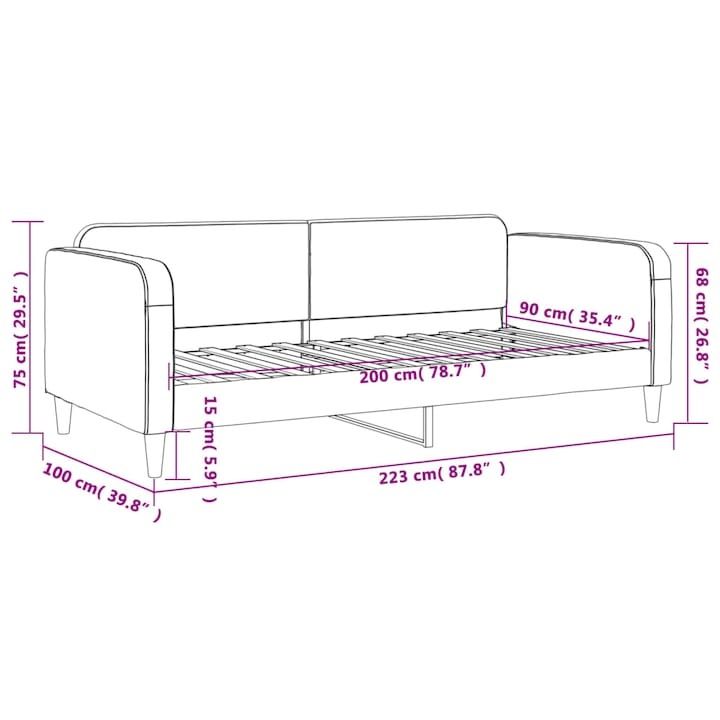 Pat de zi vidaXL, gri inchis, 90x200 cm, material textil, 25.6 kg