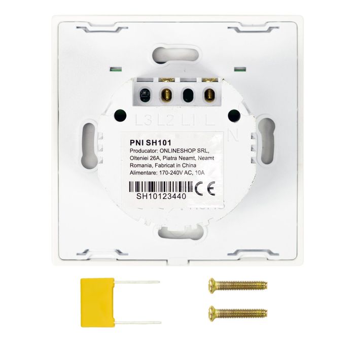 Intrerupator simplu cu touch PNI SH101 din sticla, alb cu LED