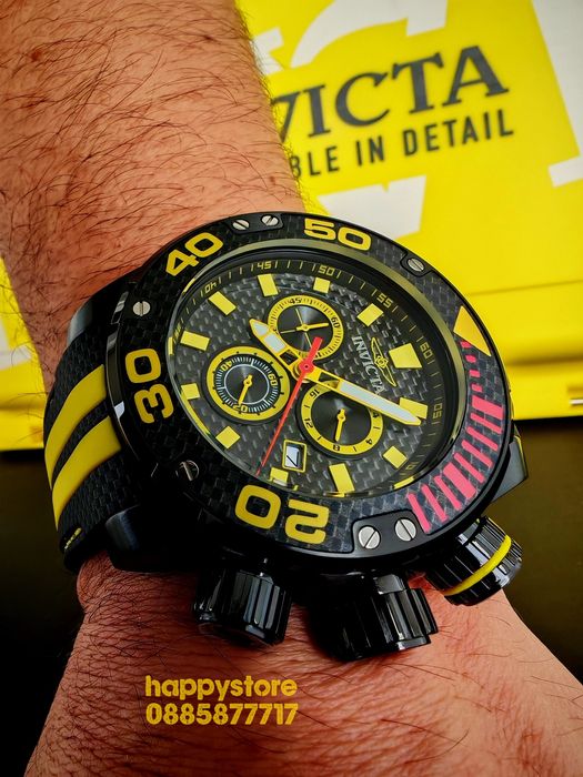 INVICTA Carbon Black/Yellow 52 mm, Инвикта нов ръчен часовник