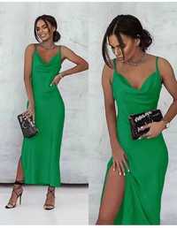 Дамска сатенена рокля зелена