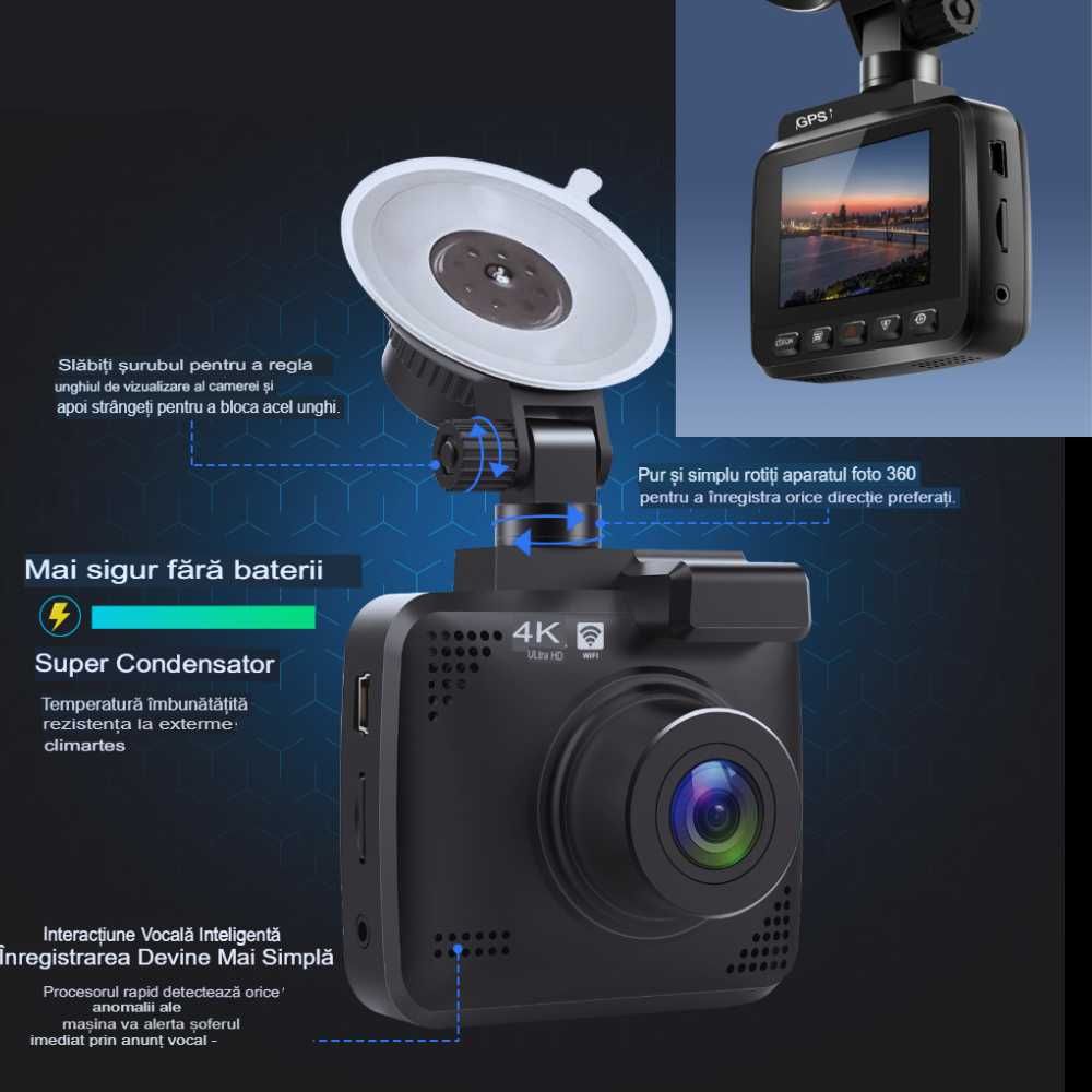 Camera de Bord 4k Ultra HD ,Aplicatie Wifi,GPS senzor G