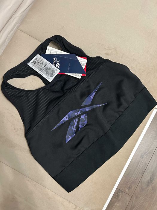 Bustiera sport/fitness Reebok Modern Safari marime XS/S negru/albastru