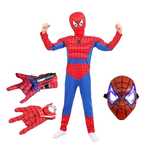 Set costum Ultimate Spiderman copii, 120-130 cm, manusi si masca LED