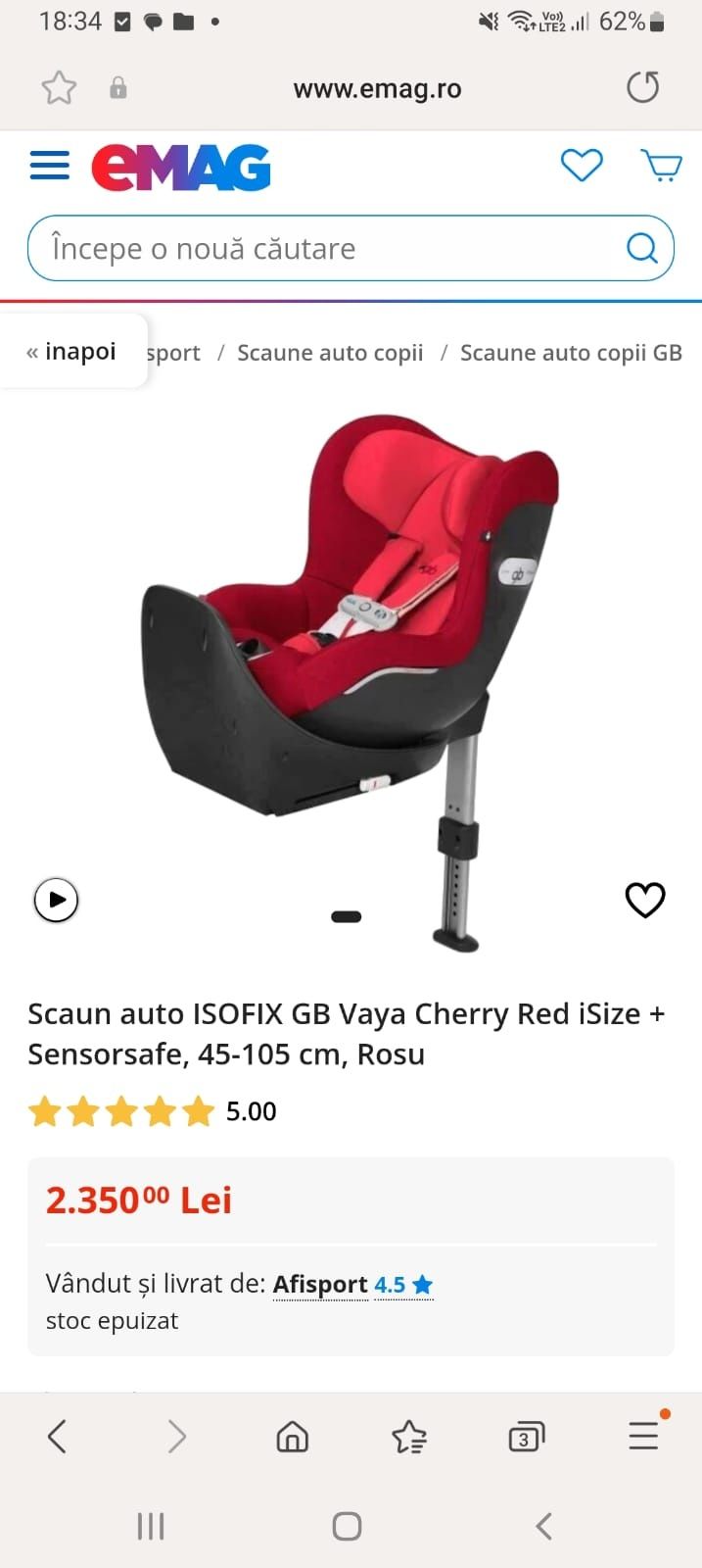 Scaun auto ISOFIX GB Vaya Cherry