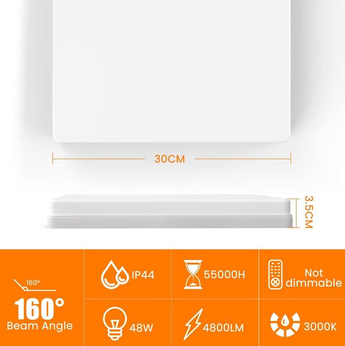 Plafonieră moderna pătrată LED Ø30cm, 48W, Alb Cald