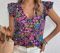 Многоцветна блуза с къс ръкав