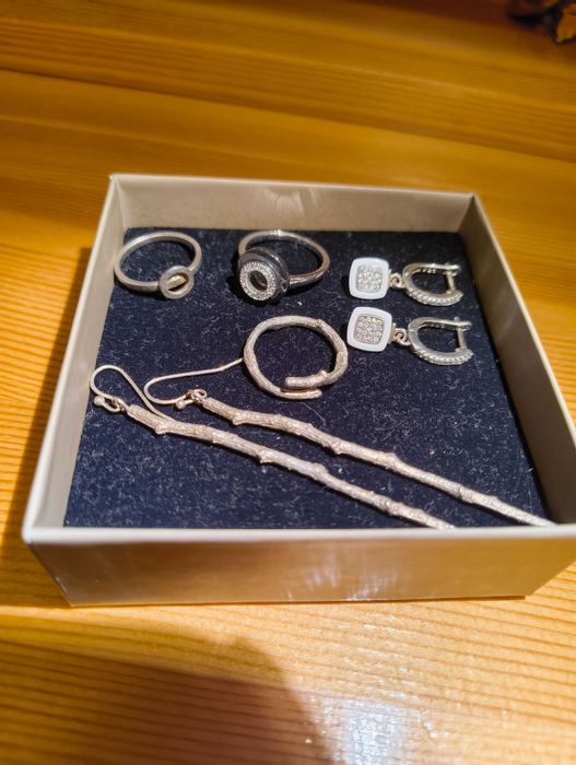 Лот бижута сребро, сребро с позлата, кожа