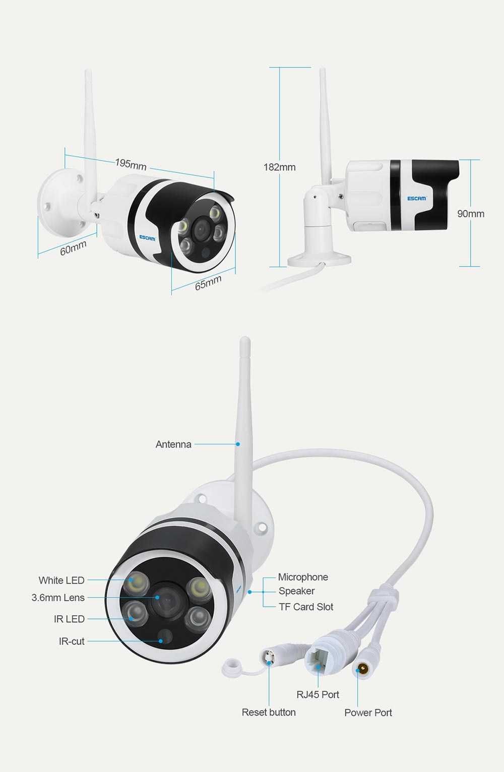 Безжична IP камера ESCAM QF508, FHD, WIFI, Водоустойчива