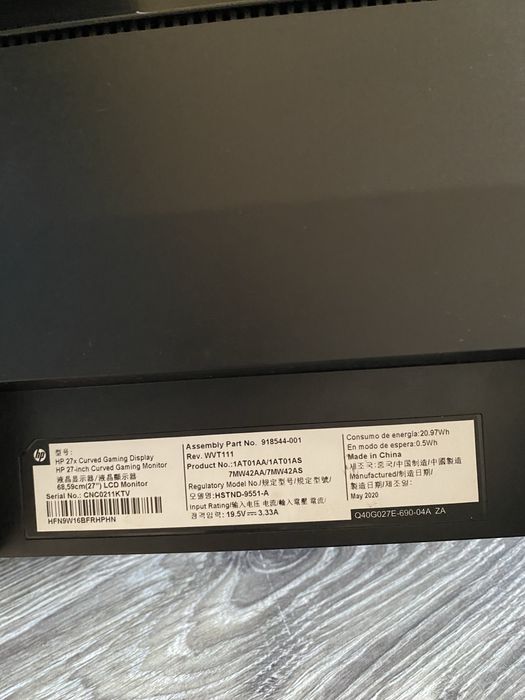 Монитор — HP 27x Curved Gaming Display