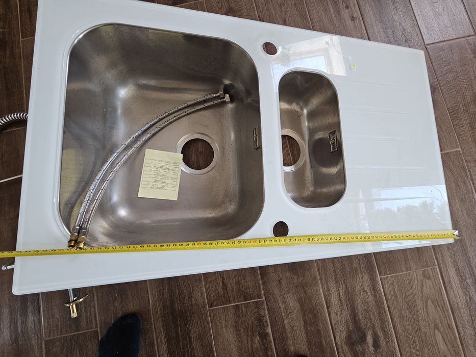 Chiuveta bucatarie ALVEUS Glassix 20,Sticla Alba 1 1/2 cuve, picurator