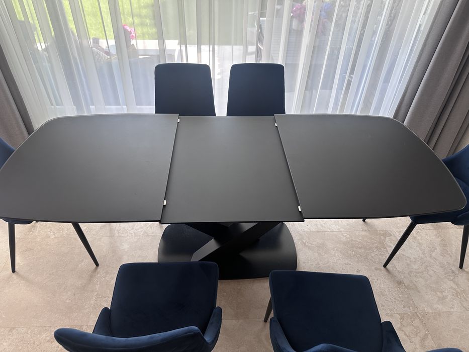 Vand masa sticla neagra living extensibila, stare excelenta