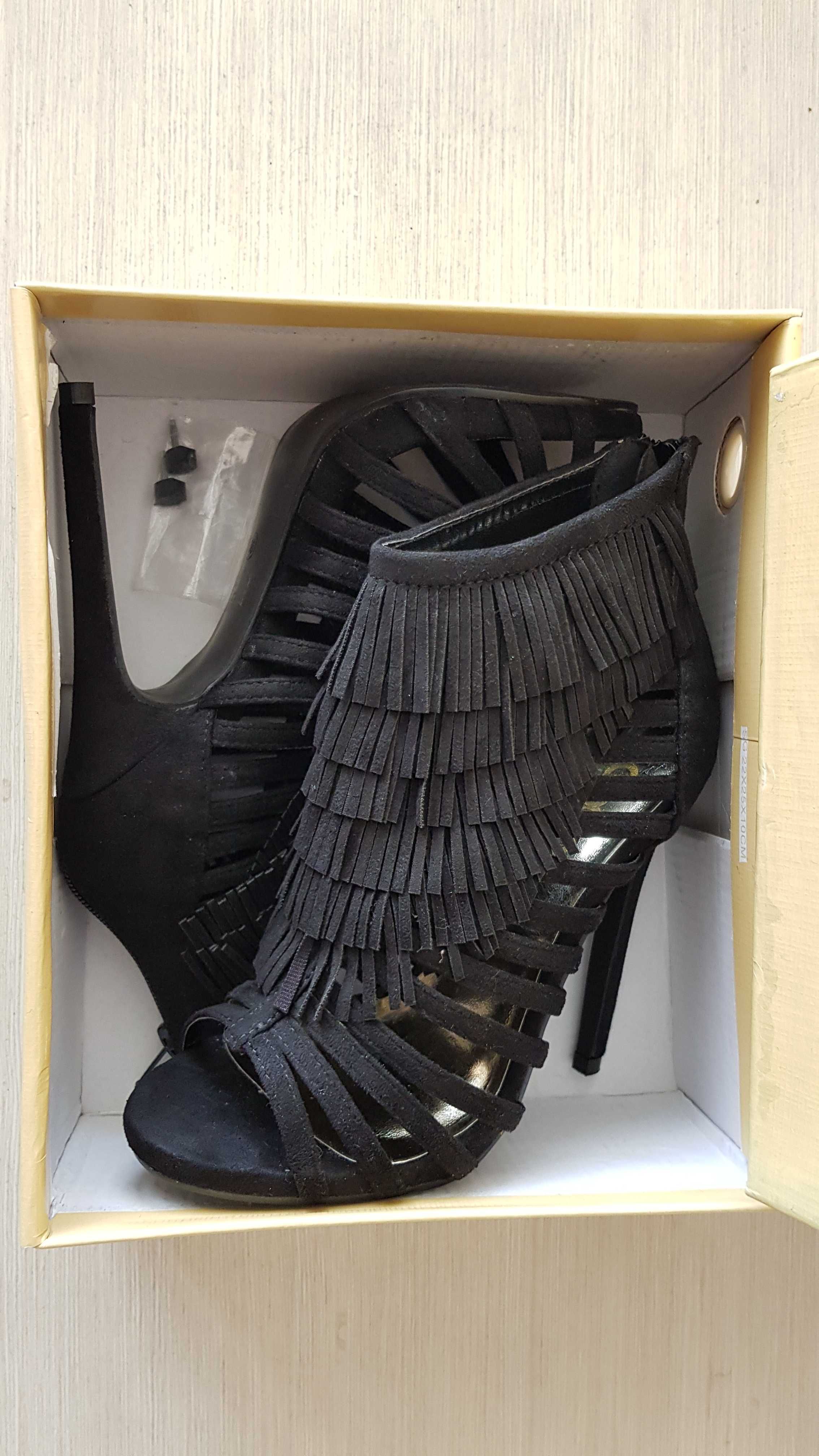 Черни велурени дамски сандали на висок ток,  Gogo, 36 номер