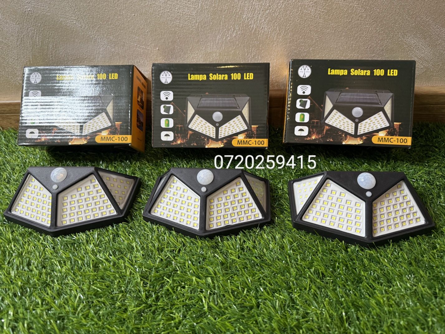 Set 3 Lampi Solare Camping, cu Senzor de Miscare 100 LED-uri