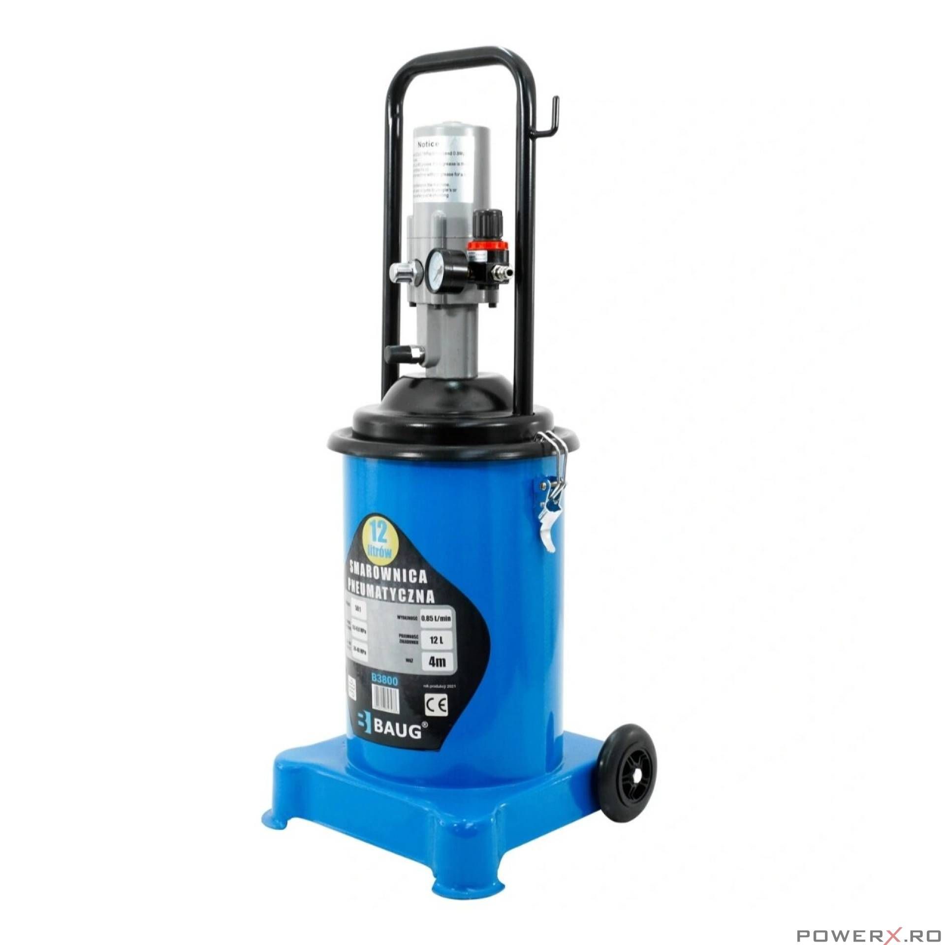 Pompa de gresat pneumatica, gresor pneumatic 12L, furtun 4M Baug