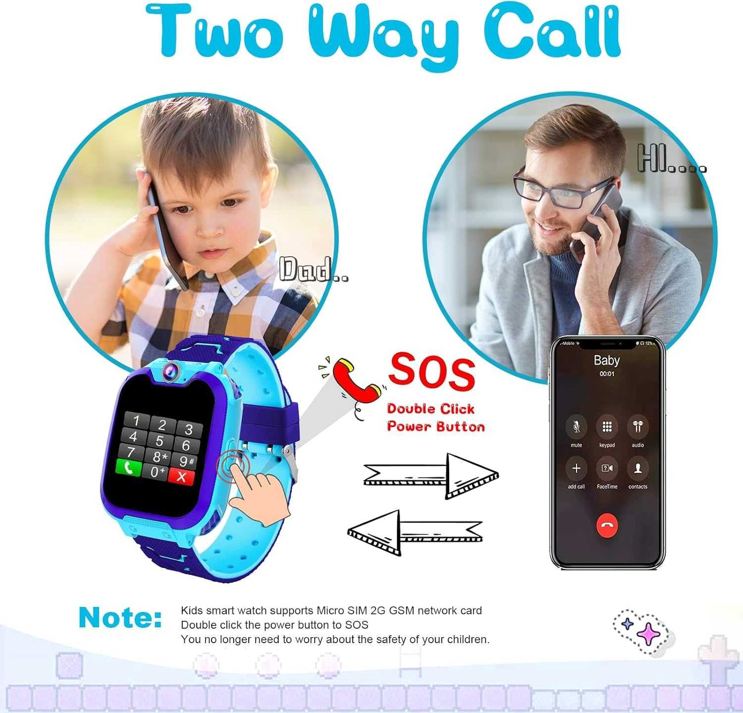 НОВ! Детски смарт часовник с MP3, игри, SOS, Сим карта