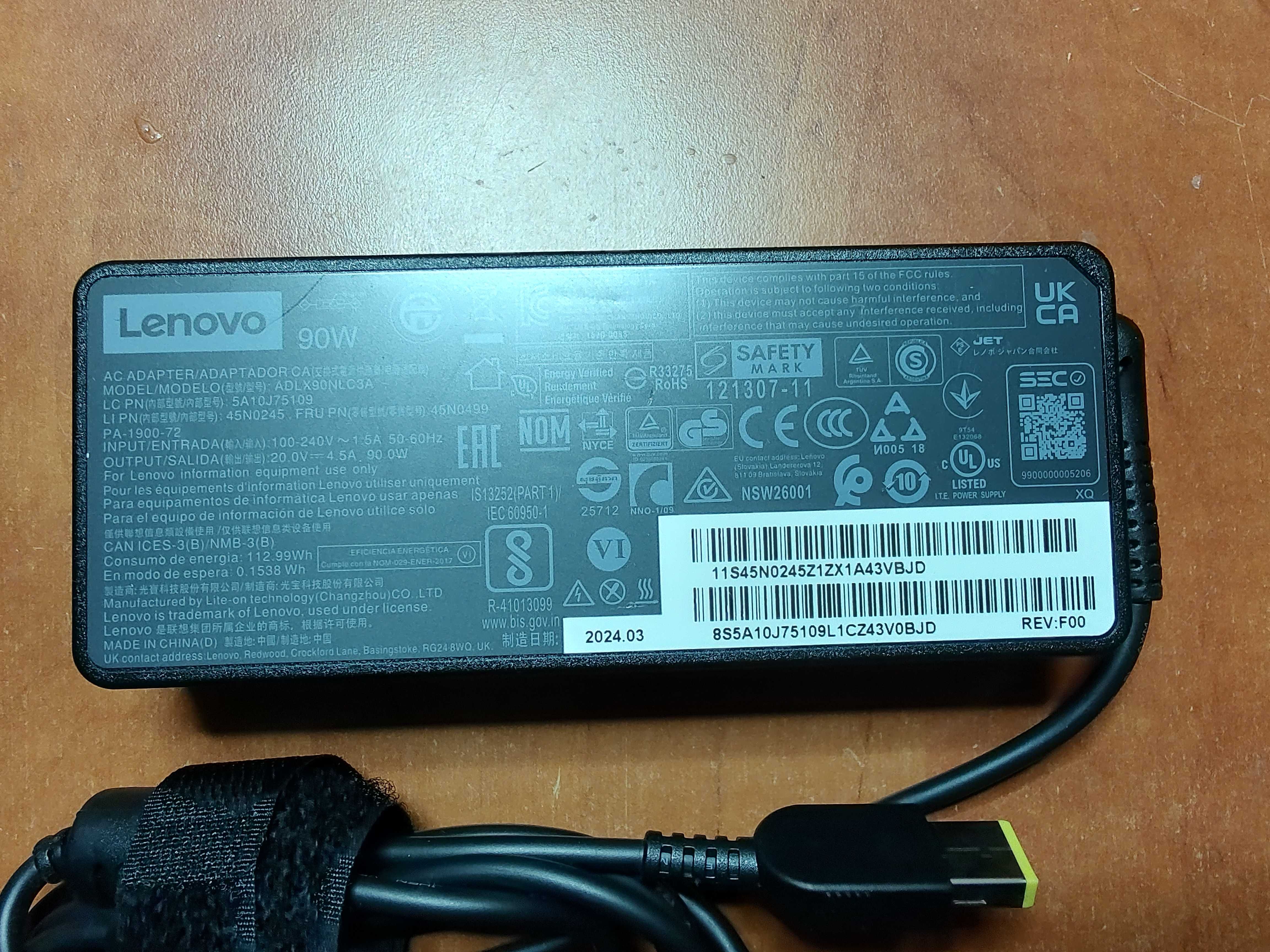 Incarcator alimentator Lenovo 20V 4.5A 90W mufa dreptunghiulara pin