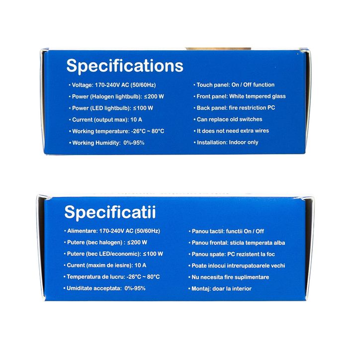 Intrerupator simplu cu touch PNI SH101 din sticla, alb cu LED