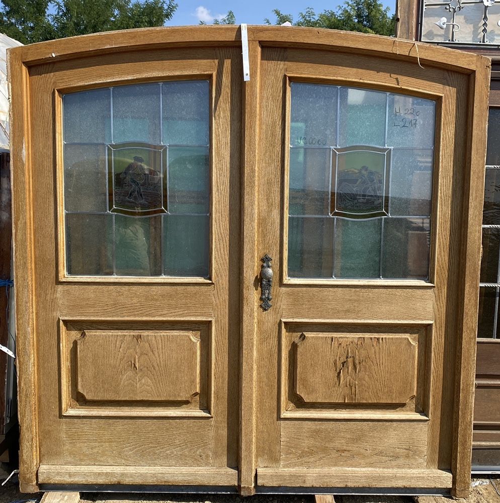 Usa casa firma intrare boltita lemn geam termo vitraliu H 220 x L 217