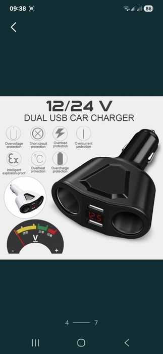 Incarcator priză brichetă•usb•voltmetru