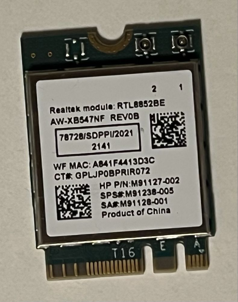 WiFi 6 Мрежова карта за вграждане Realtek RTL8852BE