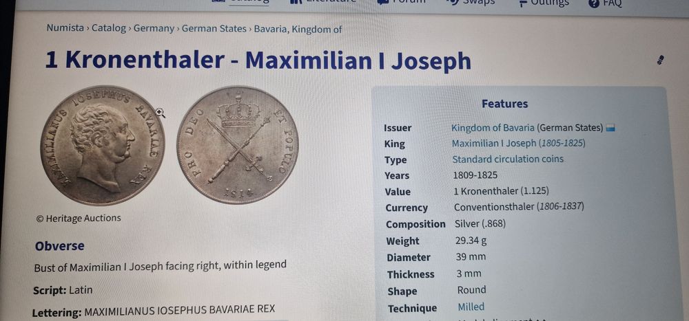 1 kronenthaler varianta cu spade rara  maximian