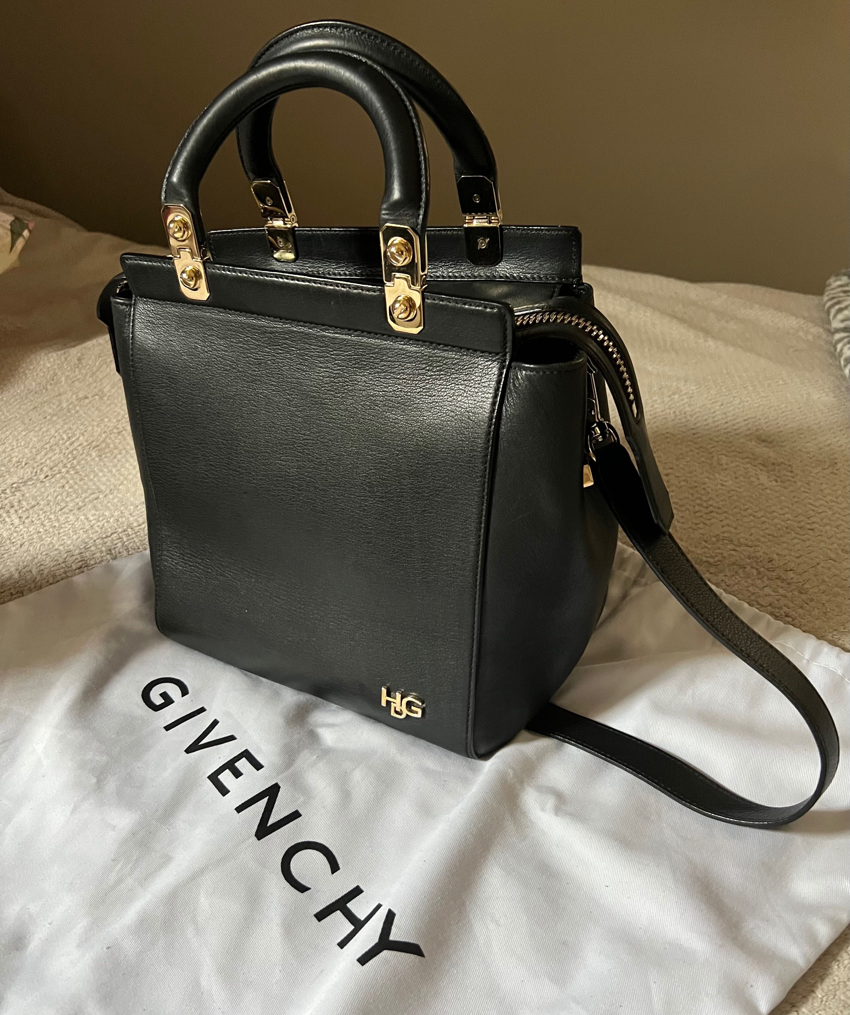Оригинална черна кожена чанта Givenchy