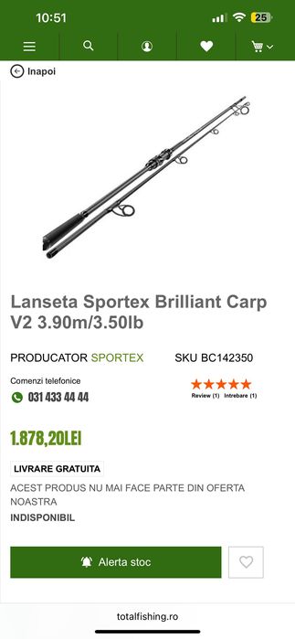 Lanseta Sportex Brilliant Carp 13ft