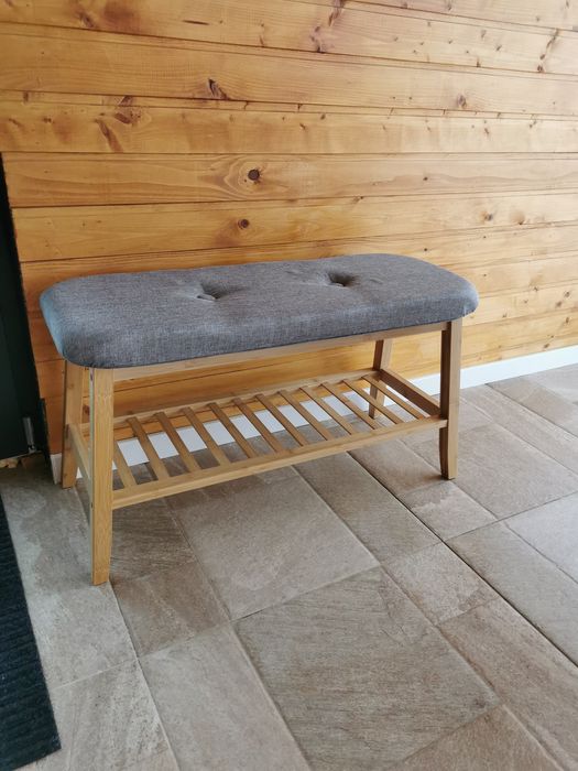 Bancheta hol, cu un raft, bambus + gri