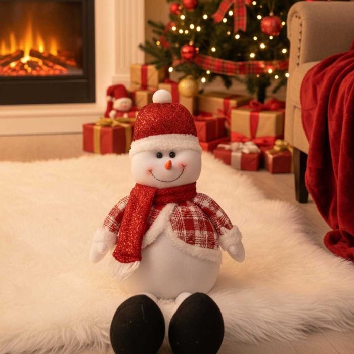 Декоративен коледен снежен човек с дълги крака – 80 см