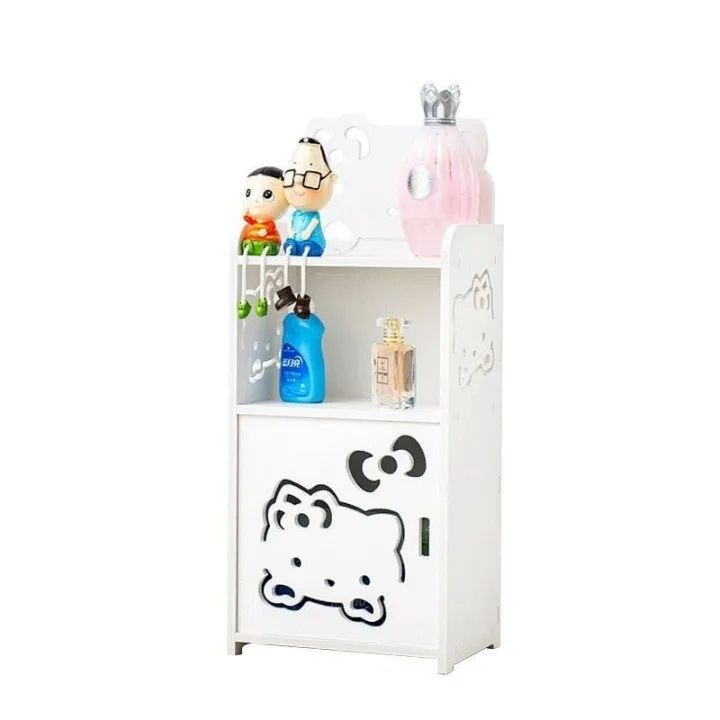 Бяло малко нощно шкафче с три нива Hello kitty