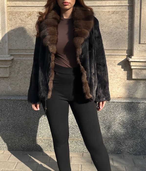 Норковая шуба воротник соболь