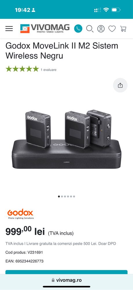 Sistem de microfon wireless digital compact Godox MoveLink M2