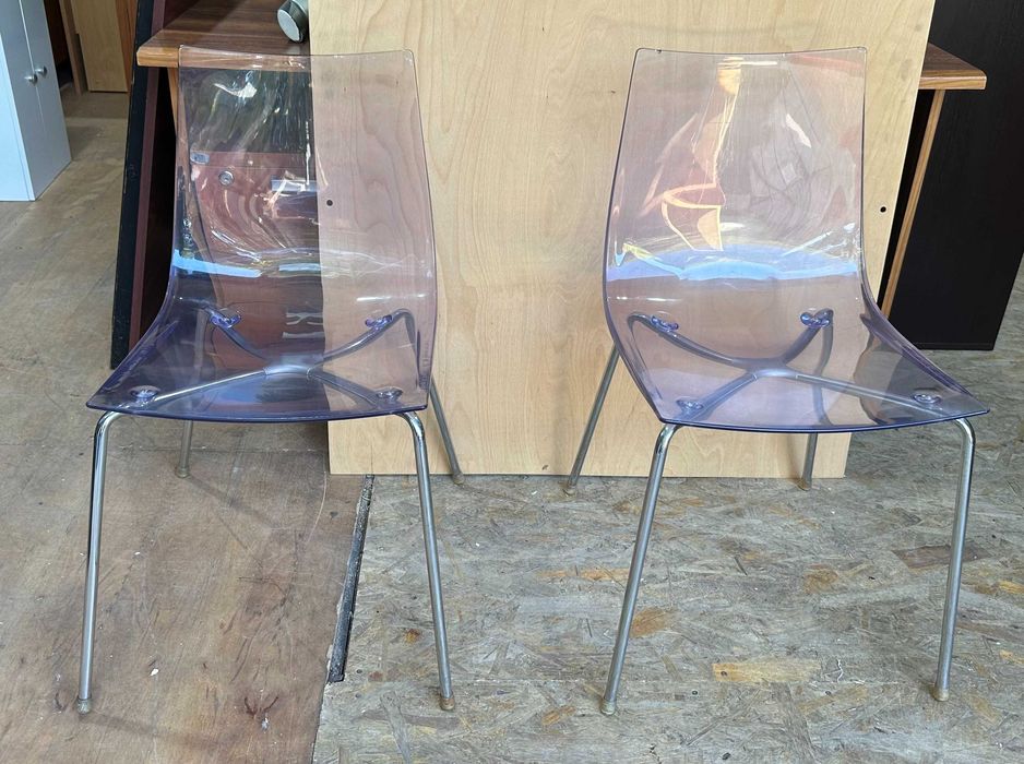 Set 2 Scaune dining; Scaun transparent cu picioare metalice