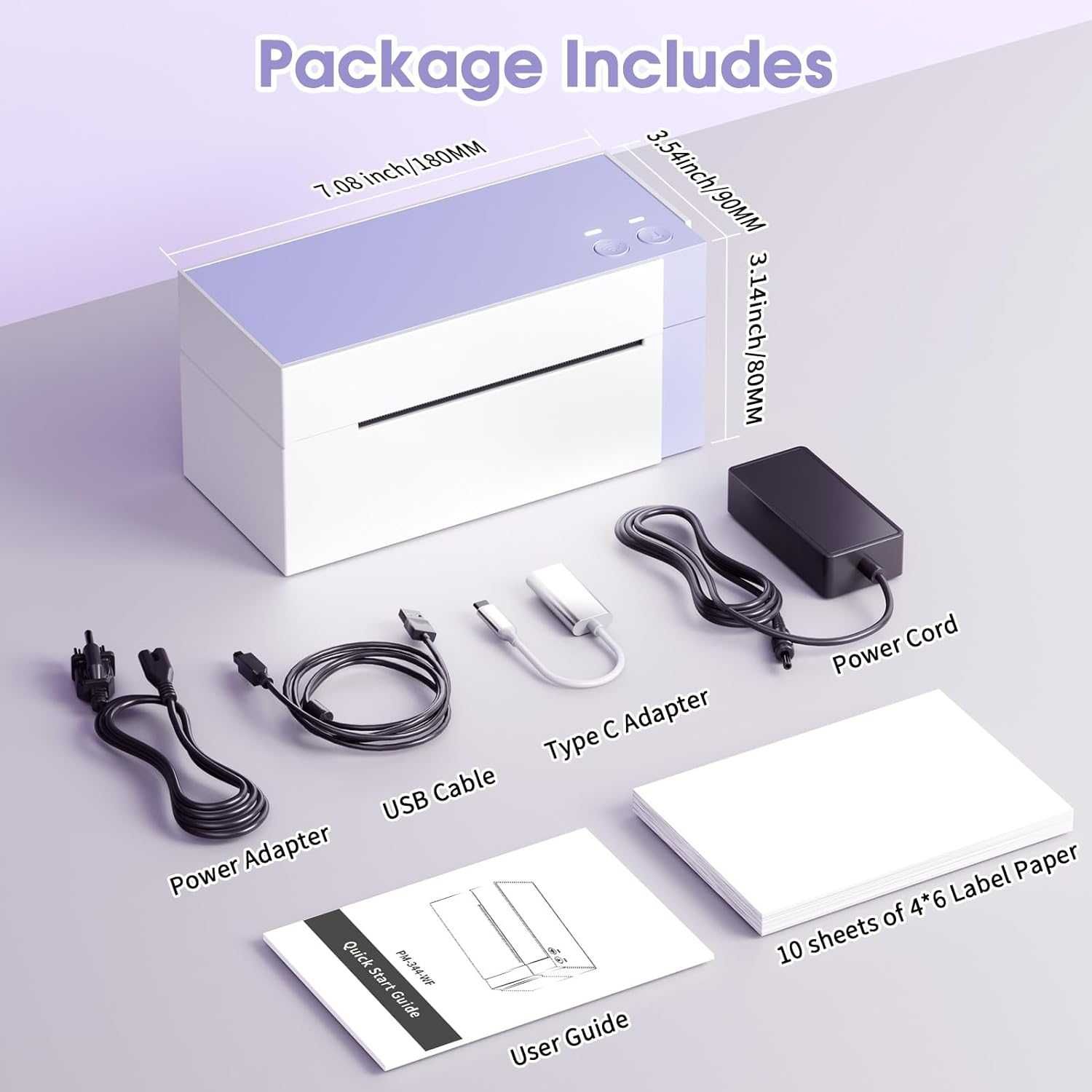 Phomemo 344 Wi-Fi термичен принтер,4x6 за Android,iOS и Windows, лилав