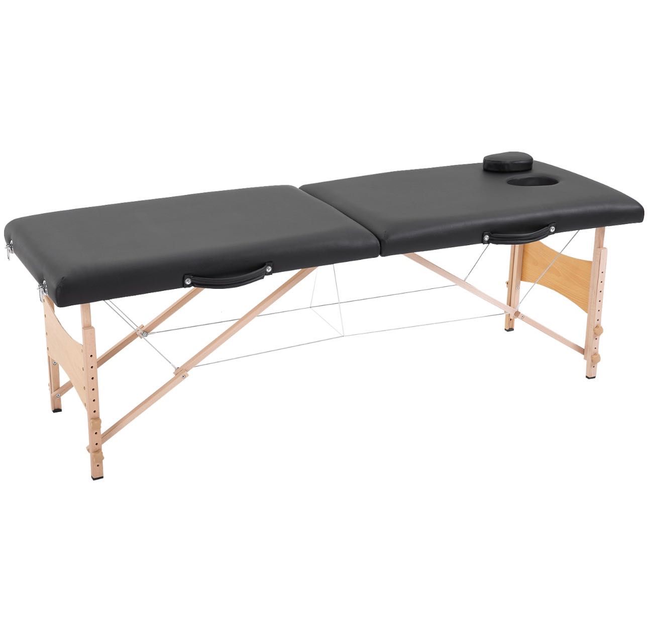 Masă pentru Masaj Portabilă, Pernă Detașabilă, 186x60x58-81 cm, Negru