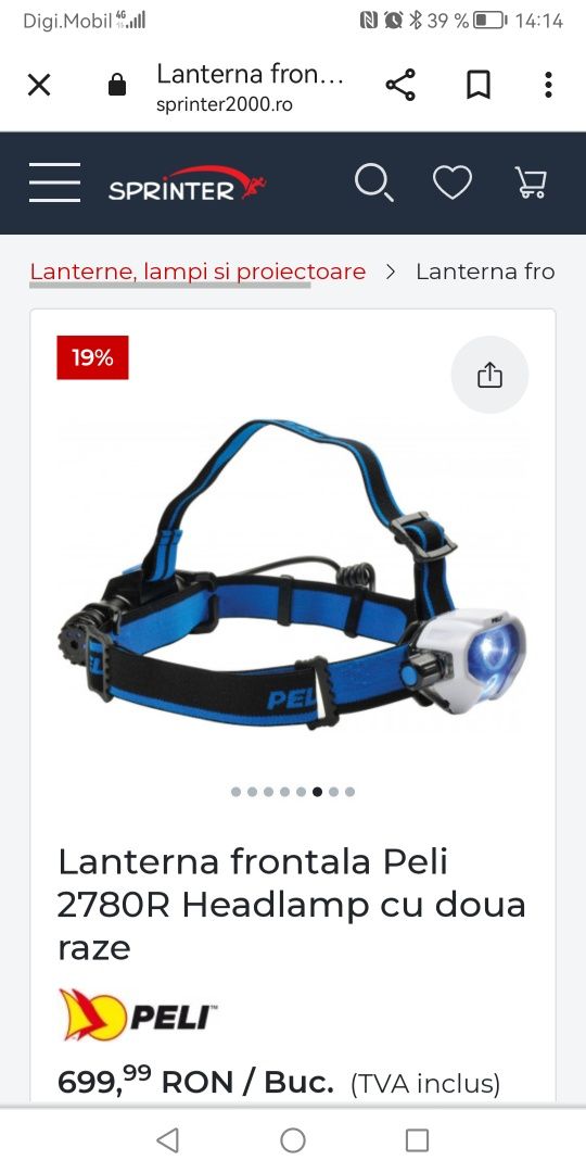 VândLanterna frontala Peli 2780R Headlamp cu doua raze