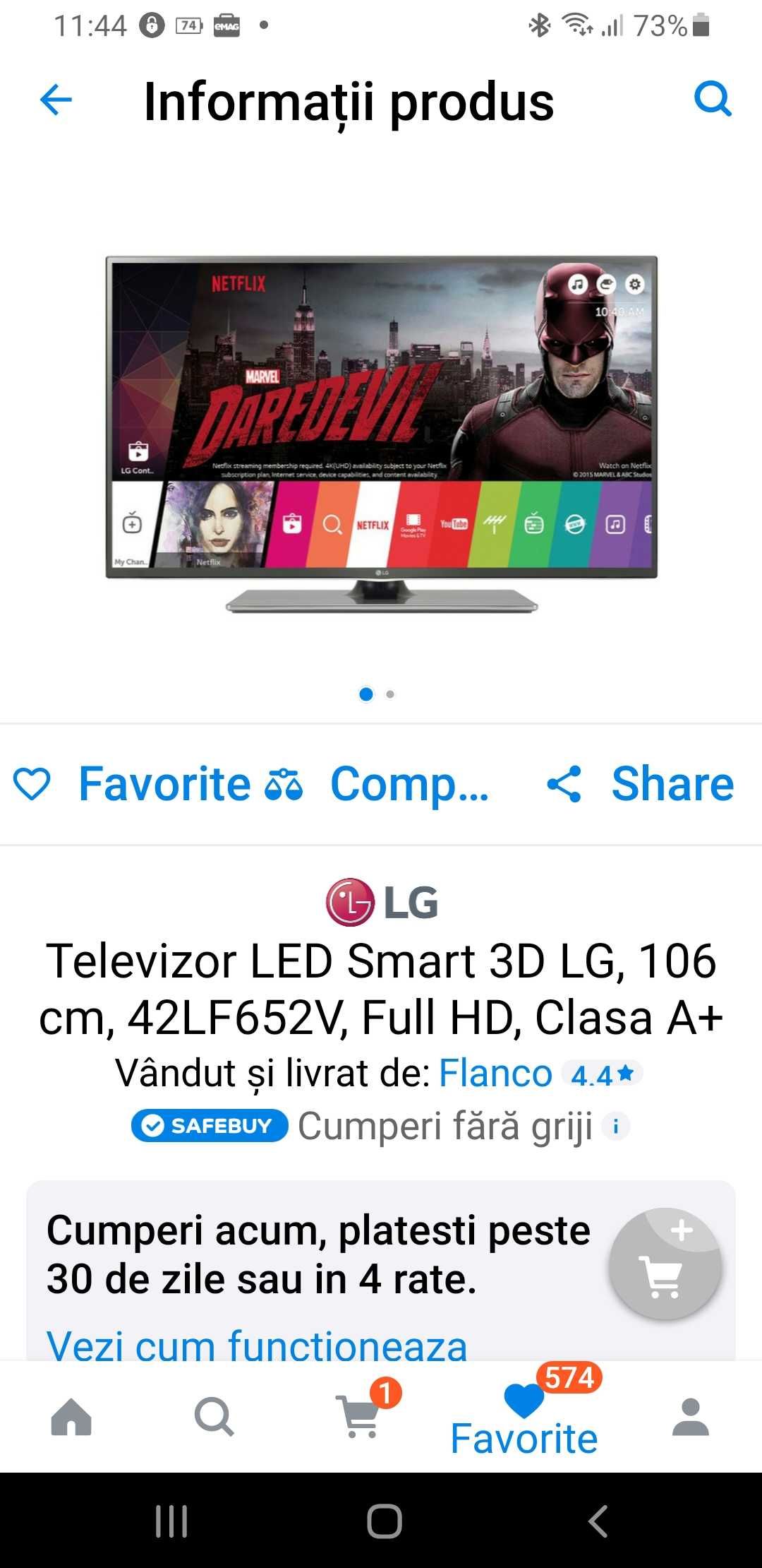 Televizor Smart 3D LG, 106 cm 42LF652V Full HD, Samsung s7edge