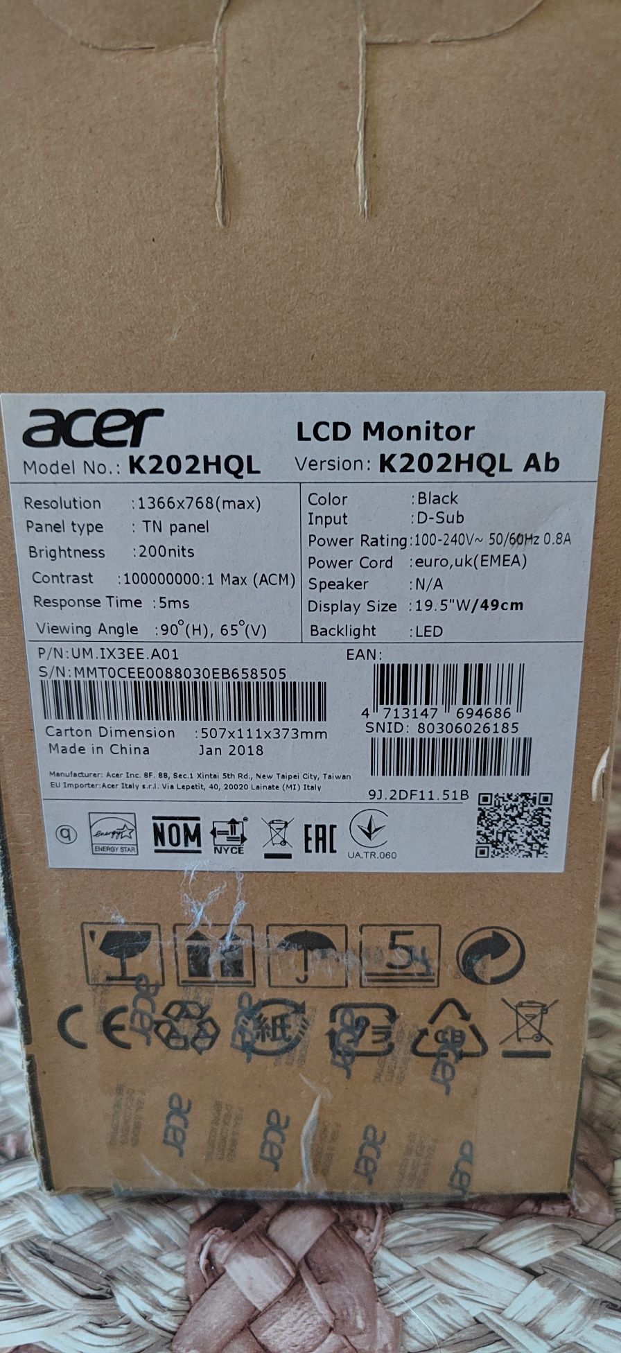 Монитор Acer K202HQL

Продавам монитор Acer K202HQL в отлич