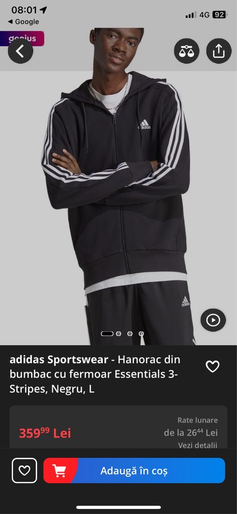 Bluza cu Fermoar Adidas Marimea S