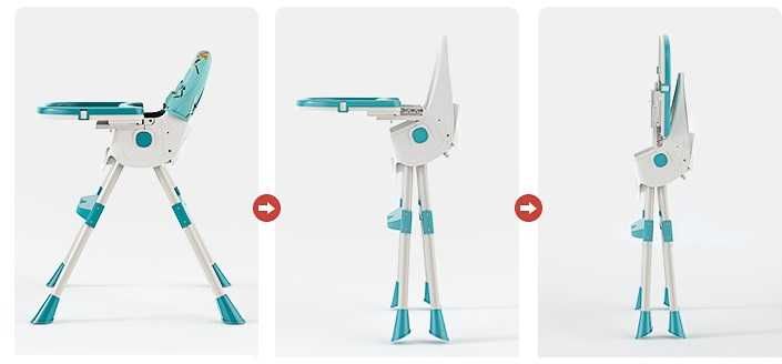 Scaun de masă pliabil pentru bebeluși 2 în 1 cu spatar rabatabil