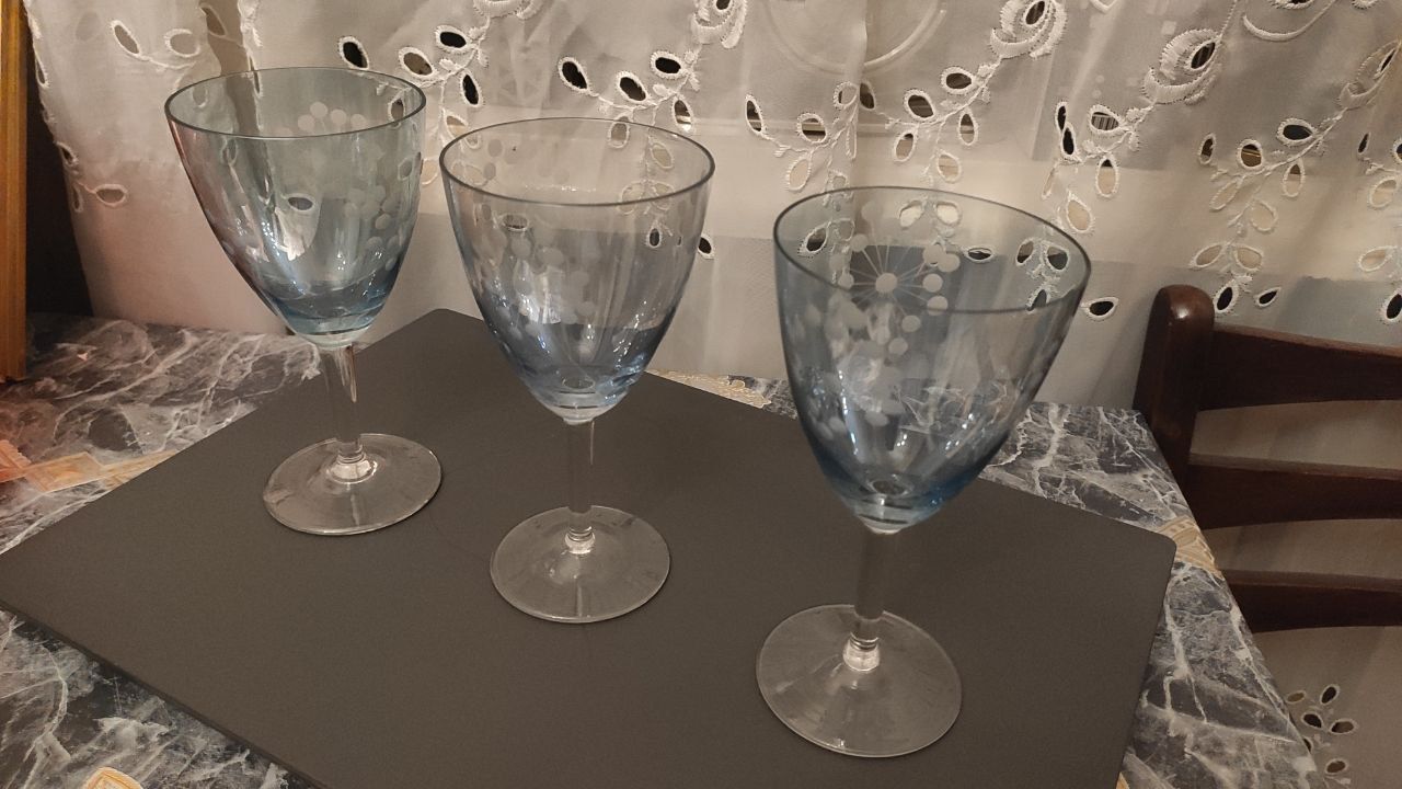 Набор из четырёх бокалов,рисунок по стеклу,1970 г