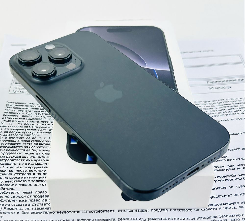 Apple iPhone 16 Pro 256GB Black 100% Battery! 3г. Гаранция!
